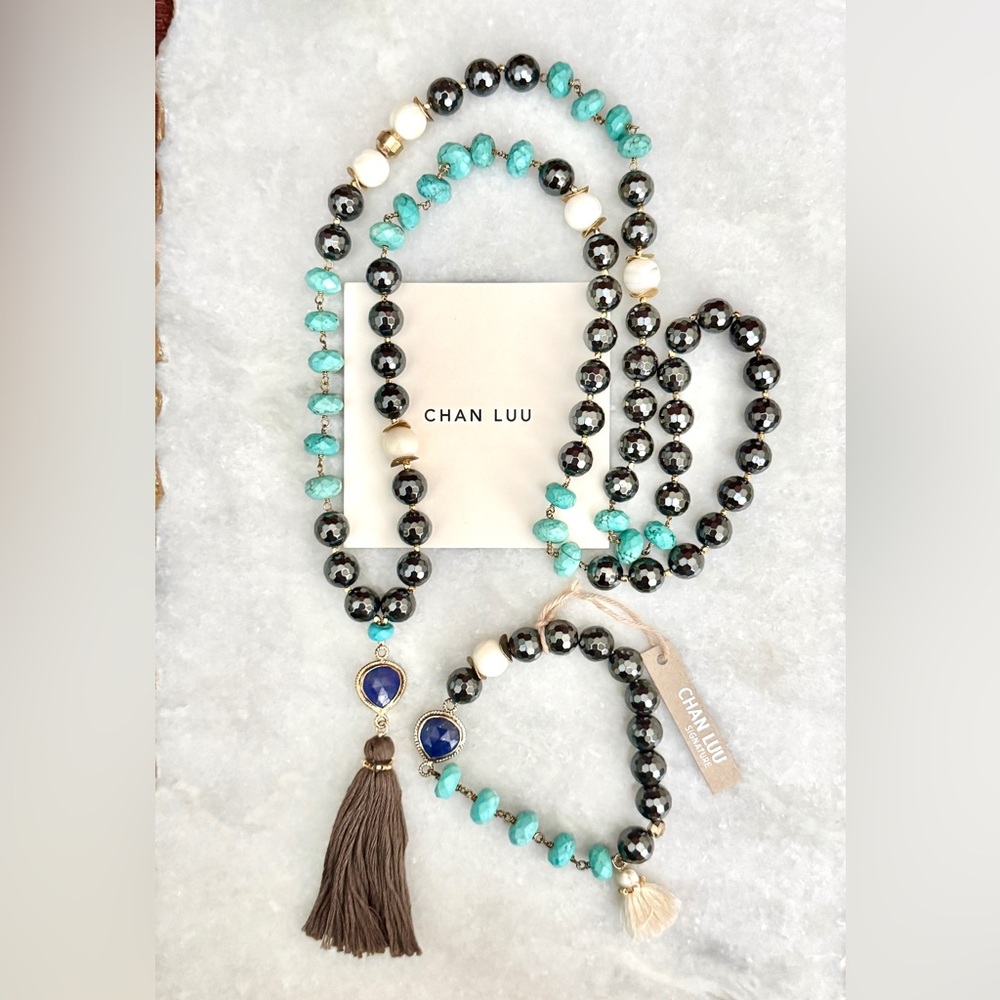 NWT $385 Chan Luu Signature Turquoise/Hematite/Bezeled Lapis SET ~ Gorgeous! 🌺 - Picture 1 of 5
